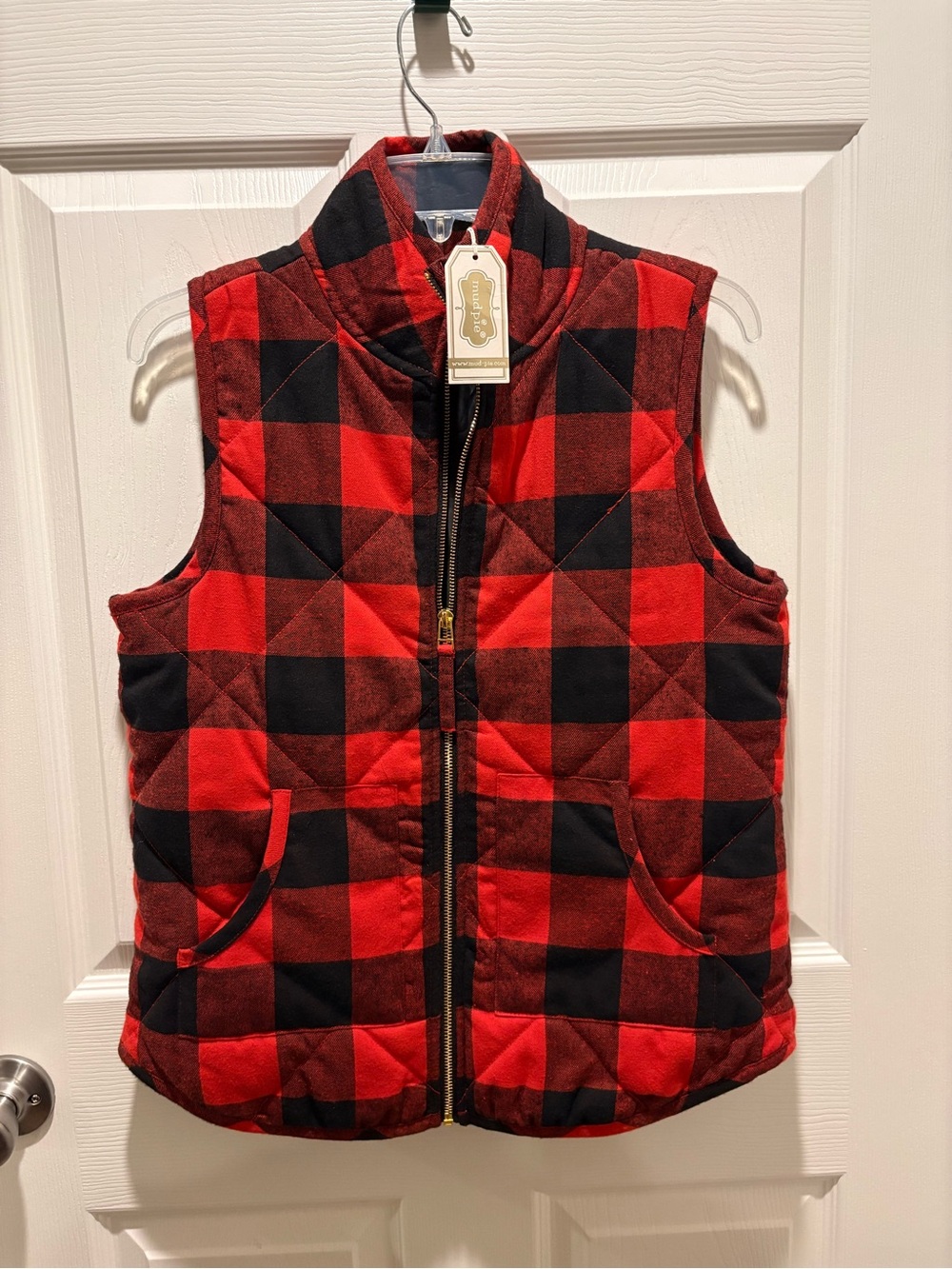 Mud Pie Red and Black Buffalo Plaid Quilted Vest Small